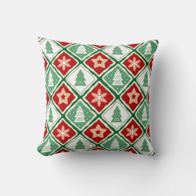 Christmas snowflakes and Christmas trees  Throw Pi Cushion (Front)