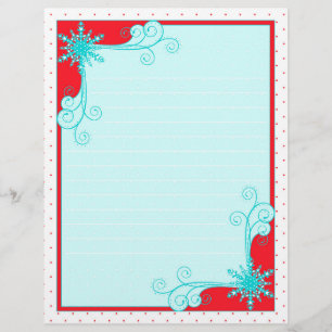 Christmas Snowflakes and Swirls Beautiful Red Aqua Custom Letterhead