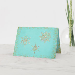 Christmas Snowflakes Aqua & Gold Holiday Card