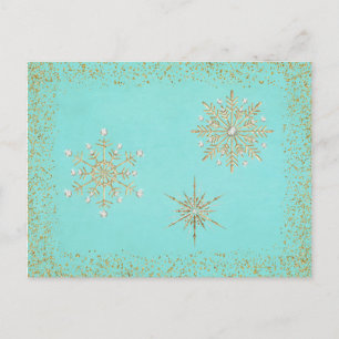 Christmas Snowflakes Aqua & Gold Holiday Postcard