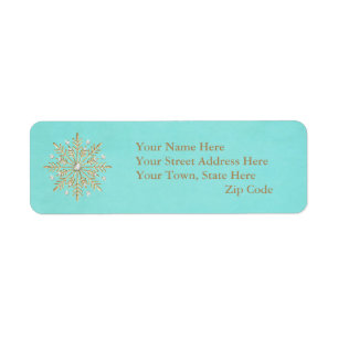 Christmas Snowflakes Aqua & Gold Return Address Label