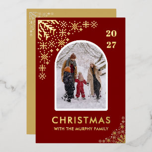 Christmas Snowflakes Arch Pattern family photo Foil Holiday Card