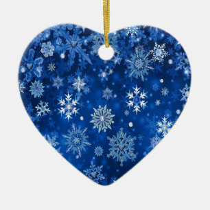 Christmas Snowflakes Blue and Silver Ceramic Ornament