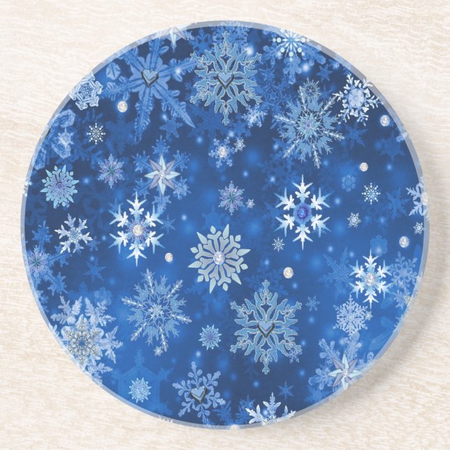 Christmas Snowflakes Blue and Silver Coaster (Front)