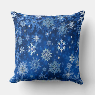 Christmas Snowflakes Blue and Silver Cushion