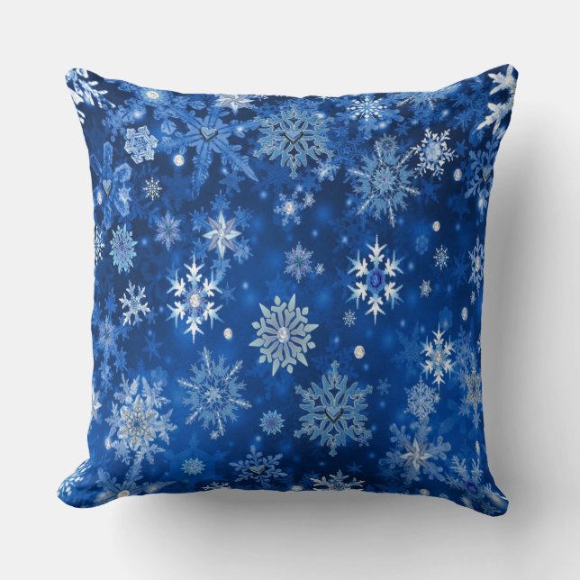 Christmas Snowflakes Blue and Silver Cushion (Front)
