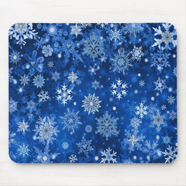 Christmas Snowflakes Blue and Silver Mouse Pad (Front)