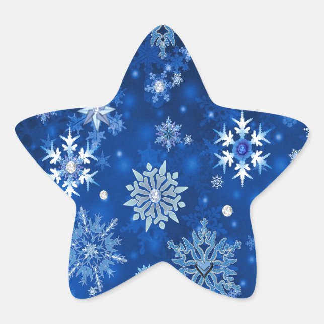 Christmas Snowflakes Blue and Silver Star Sticker (Front)