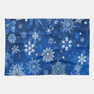 Christmas Snowflakes Blue and Silver Tea Towel