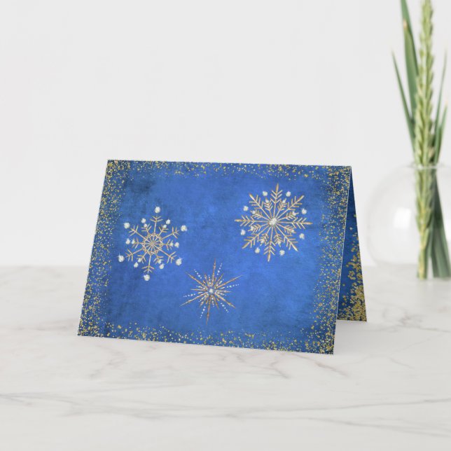 Christmas Snowflakes Blue & Gold Holiday (Front)