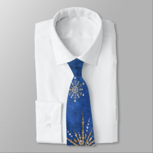 Christmas Snowflakes Blue & Gold Holiday Tie