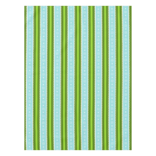 Christmas Snowflakes Blue & Green Stripe Pattern Tablecloth (Front)