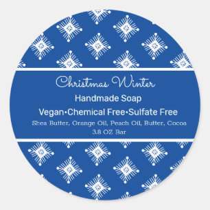 Christmas Snowflakes Blue Handmade Soap Branding Classic Round Sticker
