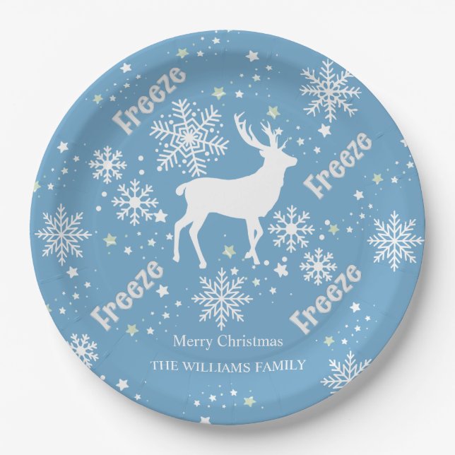 Christmas Snowflakes  blue Paper Plate (Front)