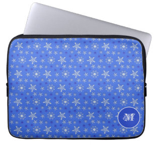 christmas snowflakes blue pattern. monogram. laptop sleeve