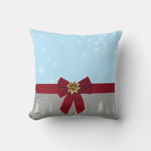 Christmas Snowflakes Blue Red Grey Cushion