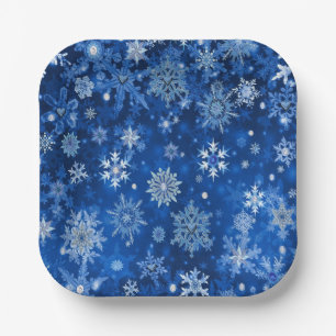 Christmas Snowflakes Blue & Silver Paper Napkins Plate
