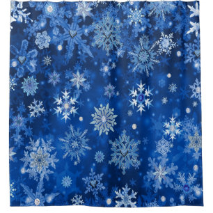 Christmas Snowflakes Blue & Silver Shower Curtain