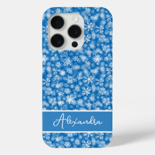 Christmas Snowflakes Blue white Name Personalised iPhone 15 Pro Case