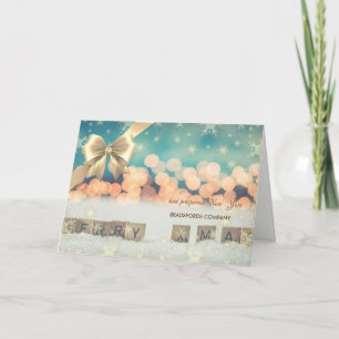Christmas  Snowflakes,Bow,Bokeh Corporate Greeting Holiday Card