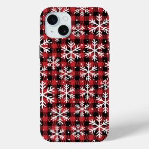 Christmas Snowflakes Buffalo Plaid Pattern  iPhone 15 Mini Case
