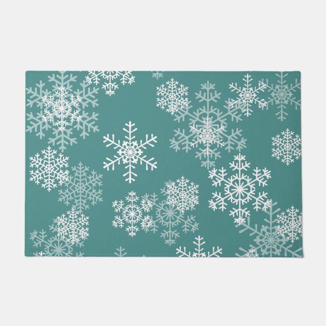 Christmas Snowflakes Doormat-Teal Doormat (Front)