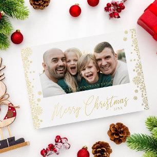 Christmas Snowflakes Fancy Modern Minimalist Photo Foil Holiday Card