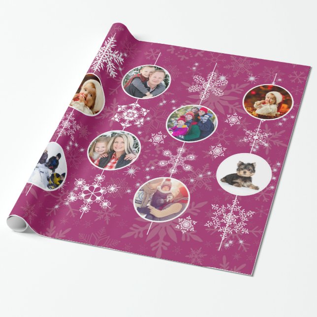 Christmas Snowflakes Favourite Family Photo Wrapping Paper (Unrolled)