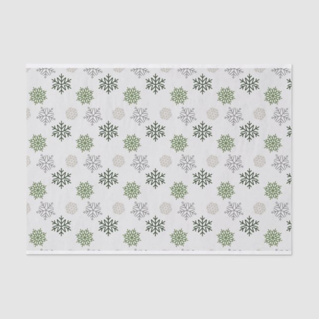 Christmas Snowflakes Green Gold Tissue Paper (Front)