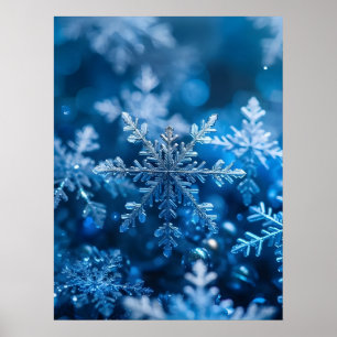 Christmas Snowflakes In Blue Colour Digital Art Poster