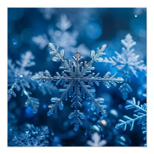 Christmas Snowflakes In Blue Colour Digital Art Poster (Front)