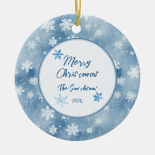 Christmas Snowflakes Light Blue Sky Ceramic Ornament
