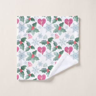 Christmas Snowflakes mistletoe hearts holiday new Wash Cloth