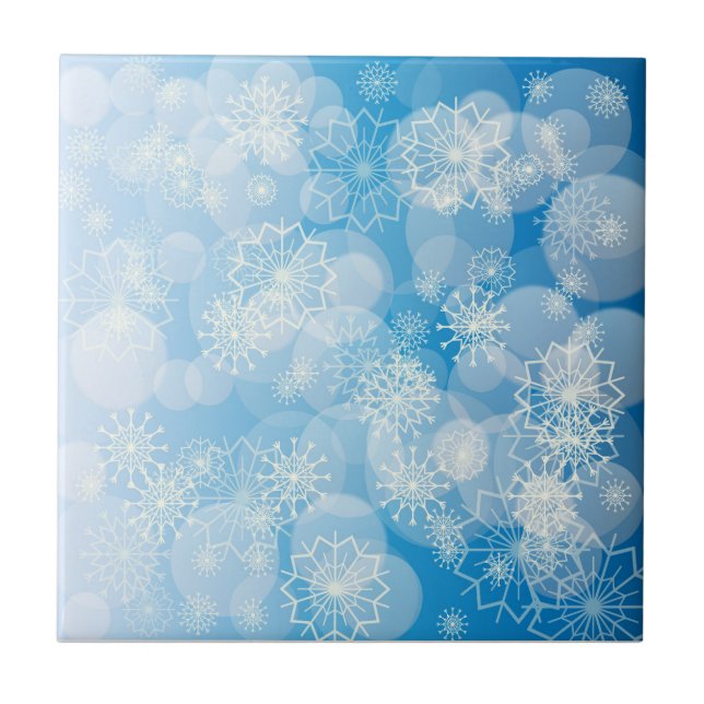 Christmas snowflakes on a blue background        ceramic tile (Front)