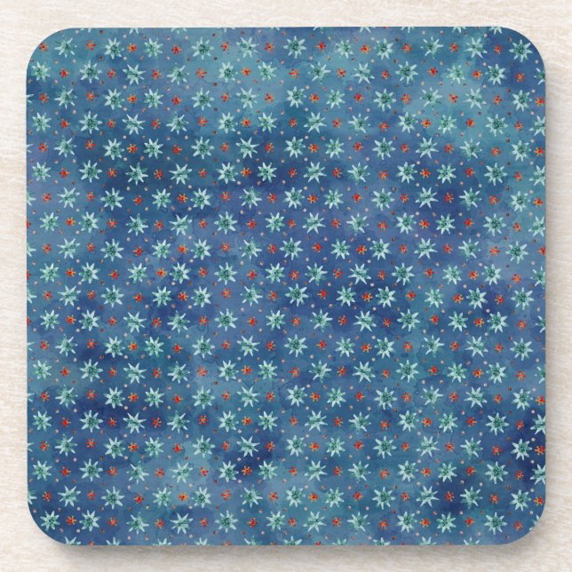 Christmas snowflakes on a blue background coaster (Front)