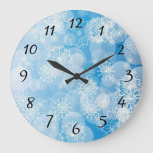 Christmas snowflakes on a blue background   large clock