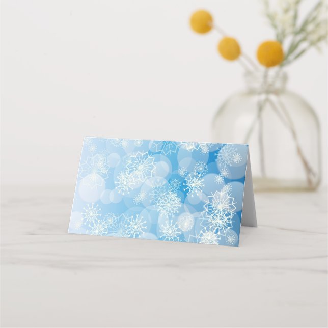 Christmas snowflakes on a blue background          place card (Front)