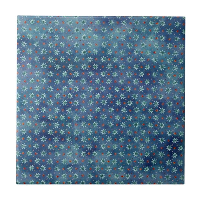 Christmas snowflakes on a blue background tile (Front)