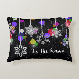 Christmas Snowflakes On Black Decorative Cushion
