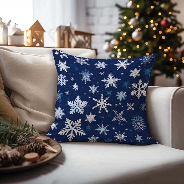 Christmas Snowflakes On Blue  Cushion (Creator Uploaded)
