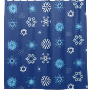 Christmas snowflakes on blue shower curtain