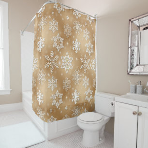 Christmas Snowflakes On Gold Shower Curtain