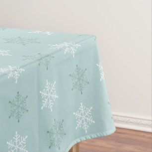 Christmas Snowflakes on Mystery Light Blue Tablecloth