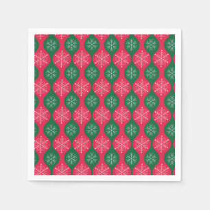 Christmas Snowflakes on Retro Green Red Ogee Napkin