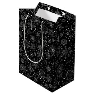Christmas Snowflakes Pattern Black And White Medium Gift Bag