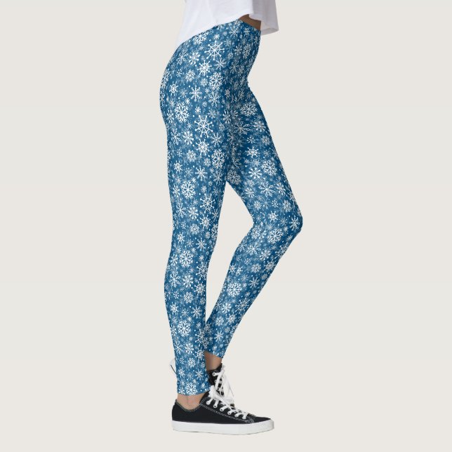 Christmas snowflakes pattern blue leggings (Right)