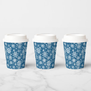 Christmas snowflakes pattern blue paper cups