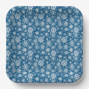 Christmas snowflakes pattern blue paper plate
