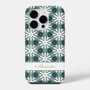 Christmas Snowflakes Pattern Personalised Green iPhone 14 Pro Case