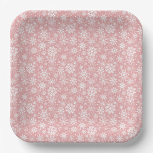 Christmas snowflakes pattern Pink Paper Plate